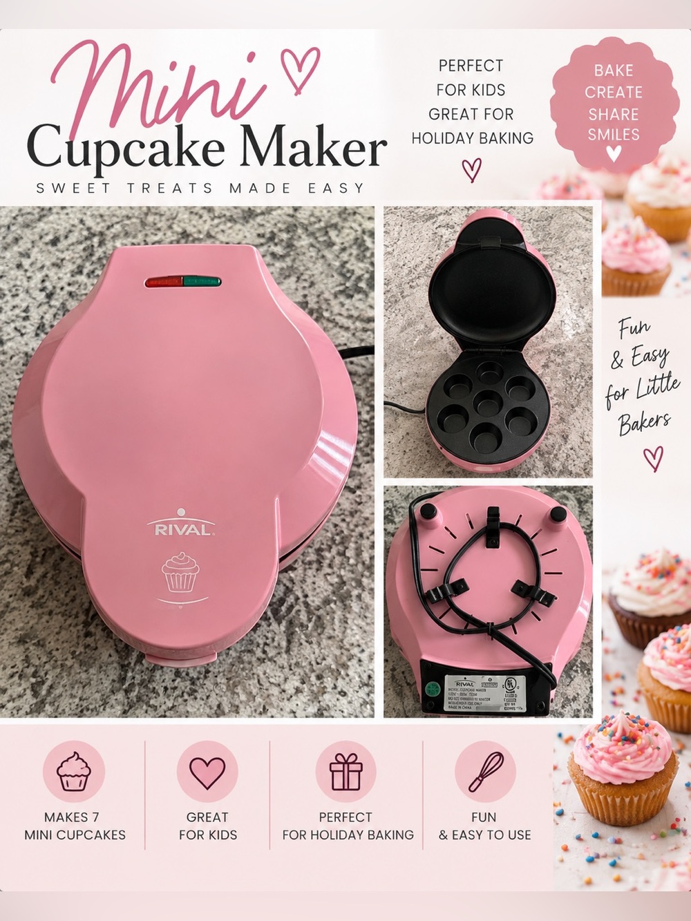 Mini Cupcake Maker! Pink!!! Great for kids! Perfect for holiday baking!
